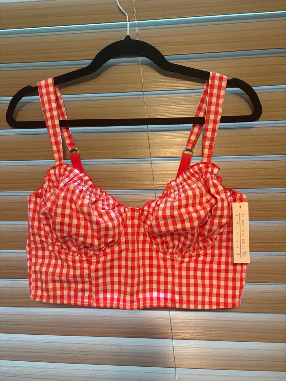 Colsie Red Gingham Longline corseted Bralette